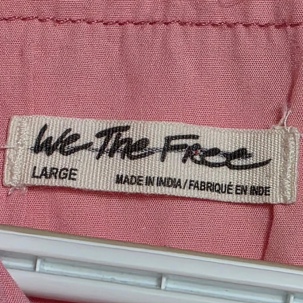 Free People We The Free Womens Large Happy Hour Poplin Top Pink Oversized Button